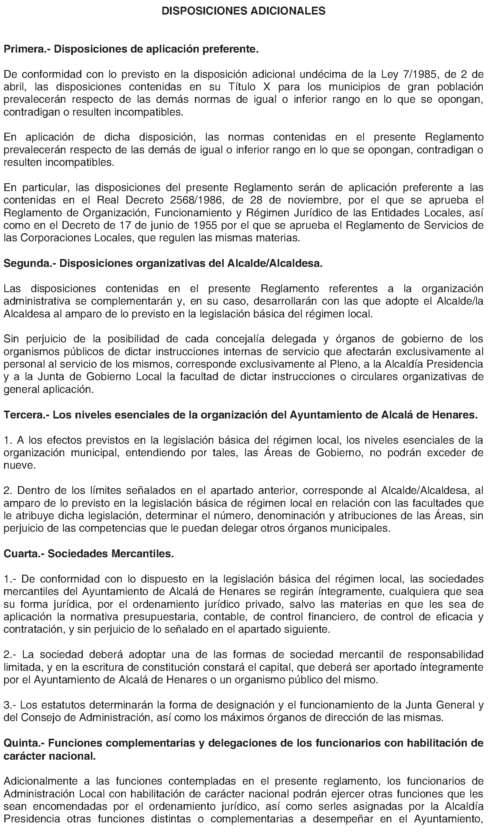 Imagen del artículo Alcalá de Henares. Organización y funcionamiento. Reglamento Orgánico Municipal